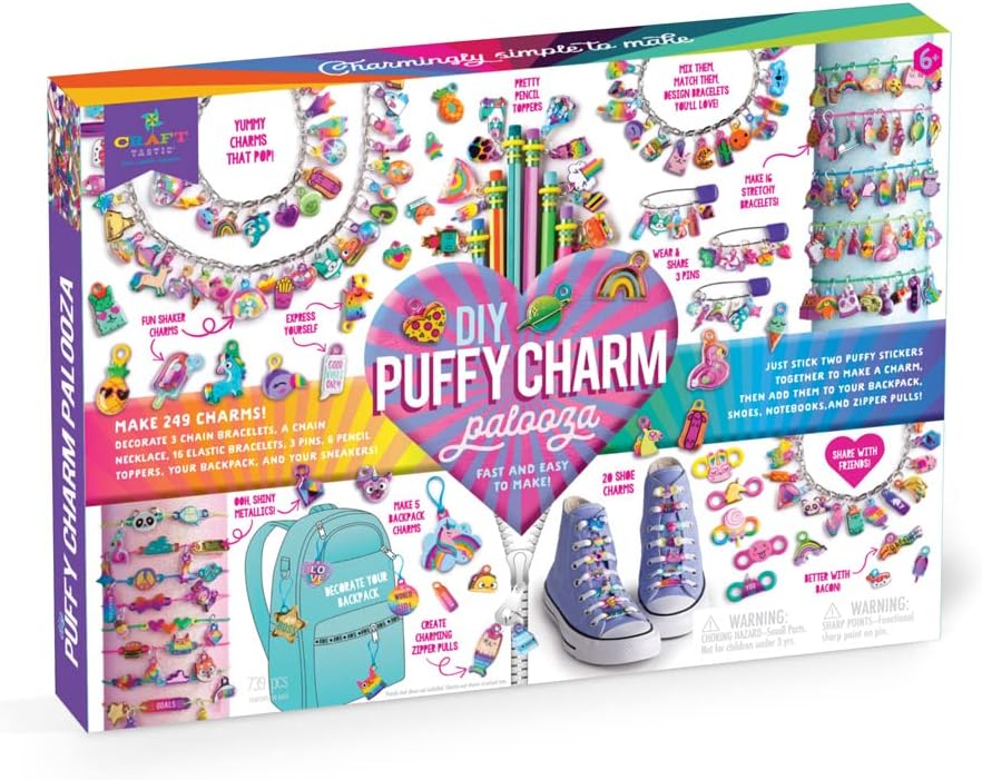 Craft-Tastic — Puffy Charm Palooza — DIY Jewelry Craft Kit — Create Personalized Charms Using Easy to Make Puffy Charms — for Kids Ages 6 and Up