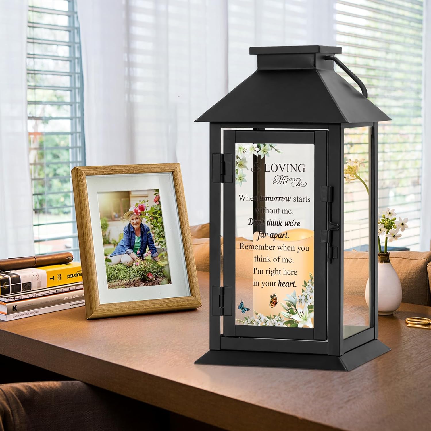 Memorial Lantern Bereavement Gifts in Memory of Loved One - Remembrance Sympathy Gifts for Loss of Mother, Father or Loved One with LED Candle and Remote - Image 2