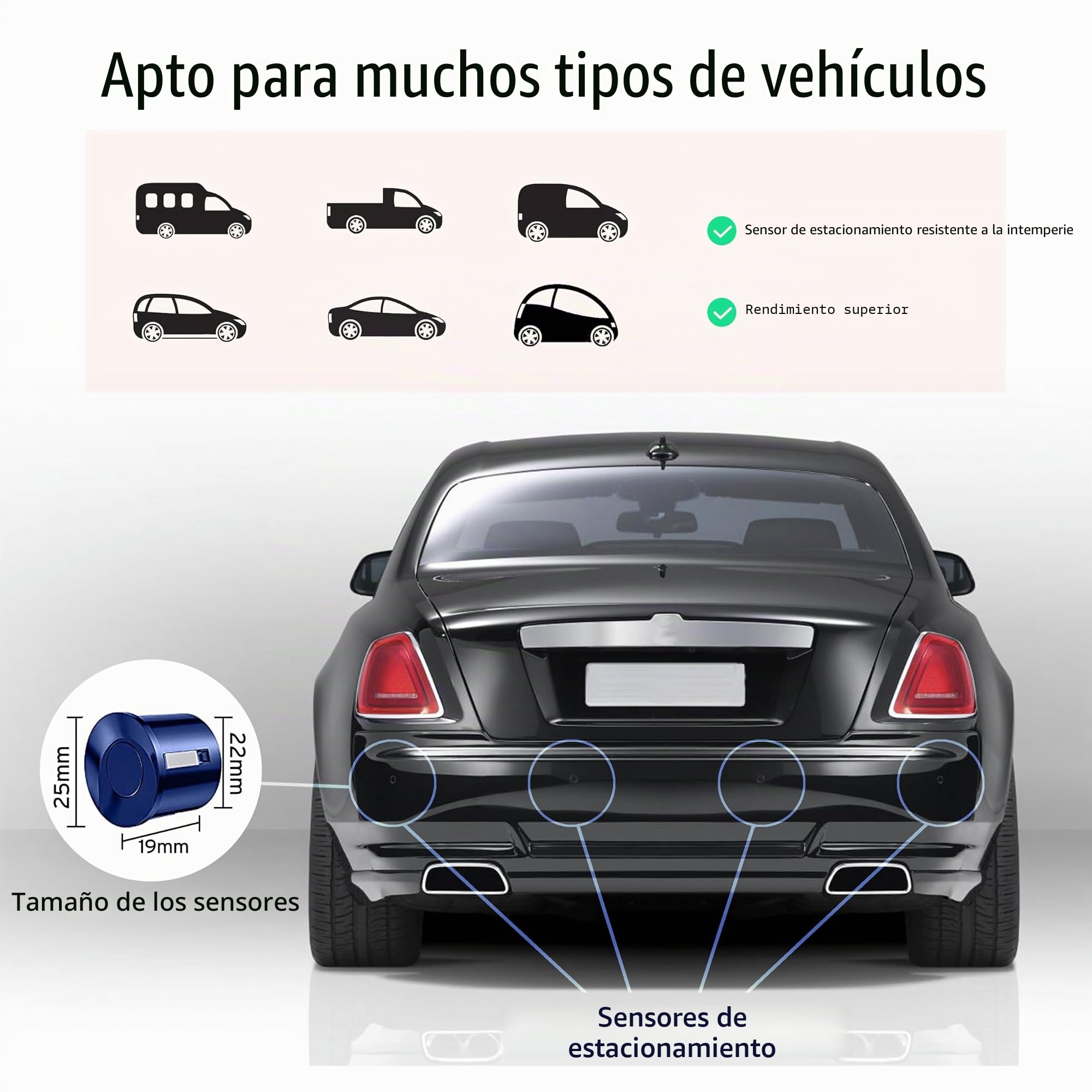 Kit De Asistencia De Aparcamiento Inalámbrico | Radar De Marcha Atrás con 4 Sensores PDC | Pantalla LED con Aviso Acústico, Sin Cableado, Fácil Instalación, Azul