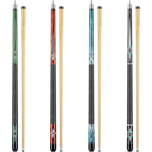 Pool Cue Set of 4, 58 inch Maple Billiard Pool Cue Sticks for Adults with 13mm Tip, 18 19 20 21oz Professional Pool Sticks with Anti-Slip Thread Wrapping for House Bar Billiard Sport