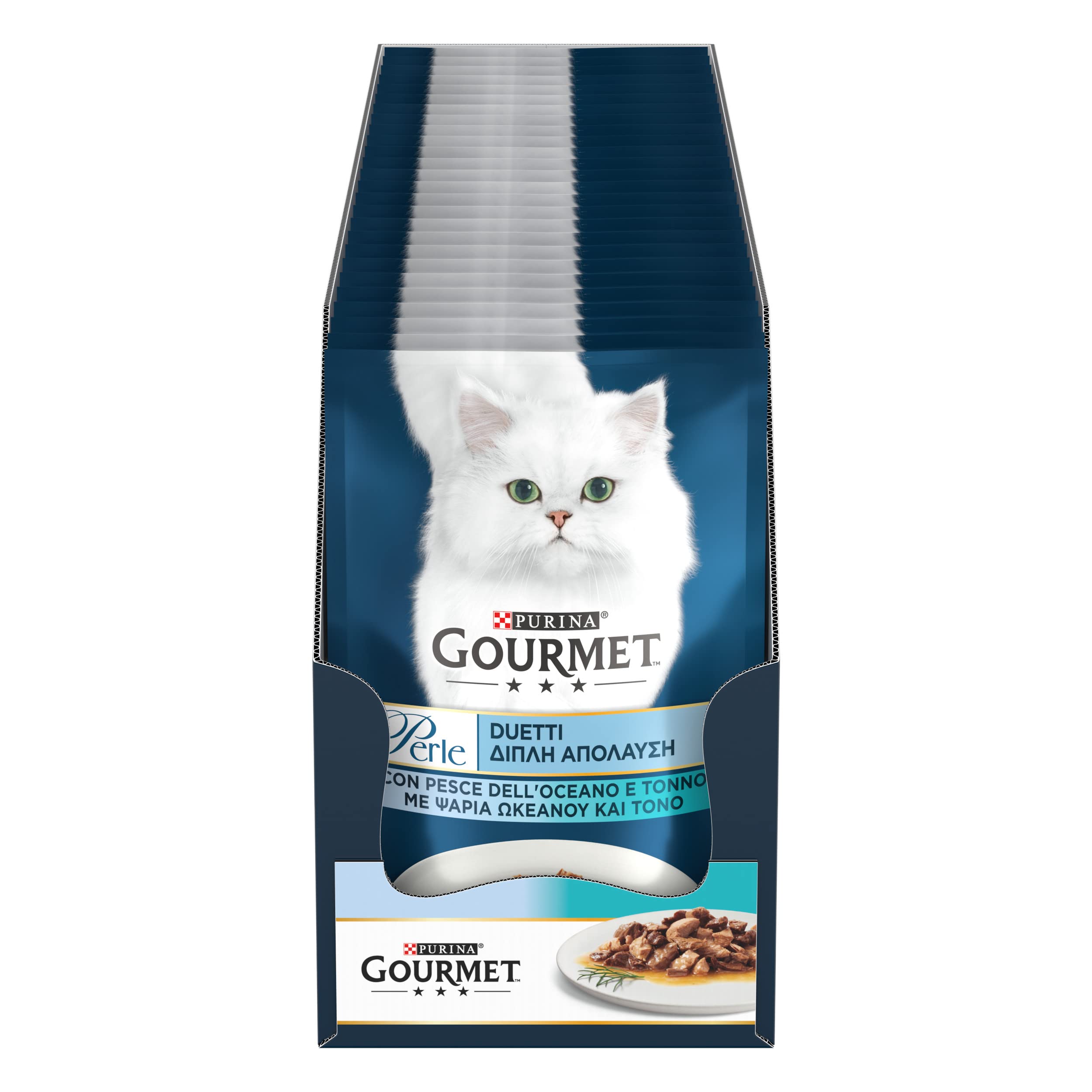Purina Gourmet Perle Duetti di Mare Umido Gatti con Pesce Dell'Oceano e Tonno, 26 Buste da 85g
