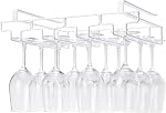 Wine Glass Rack Under Cabinet, Drilling Free No Screw Steamware Holder Under Shelf Metal Wine Glasses Holders 304 Stainless Steel Hanger Storage Organizer Hanging Glass Fit for Bar Kitchen 2 Rows Gold