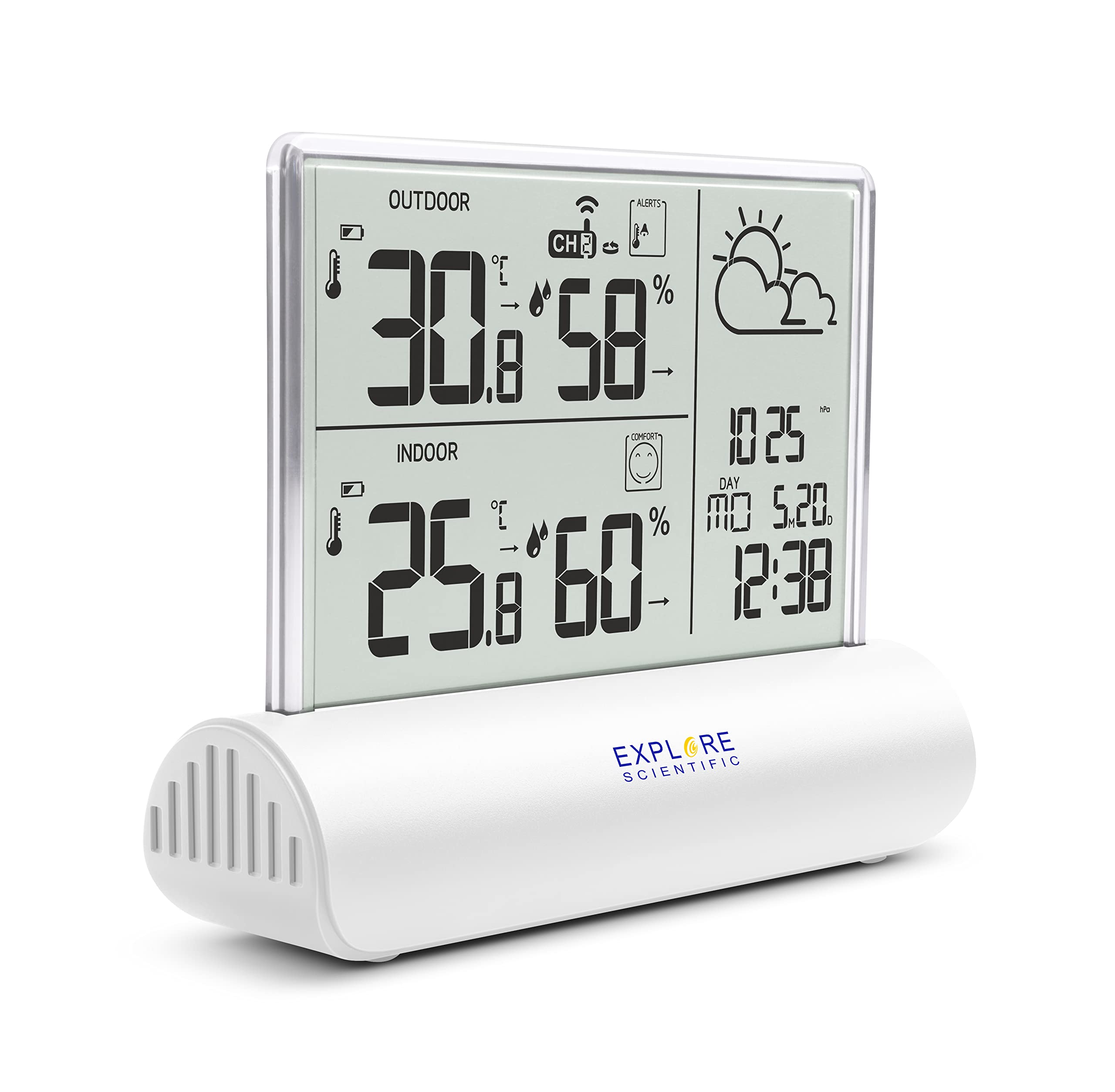 Explore Scientific WSH4501 Stazione meteorologica con display in vetro trasparente, sensore incluso, bianco