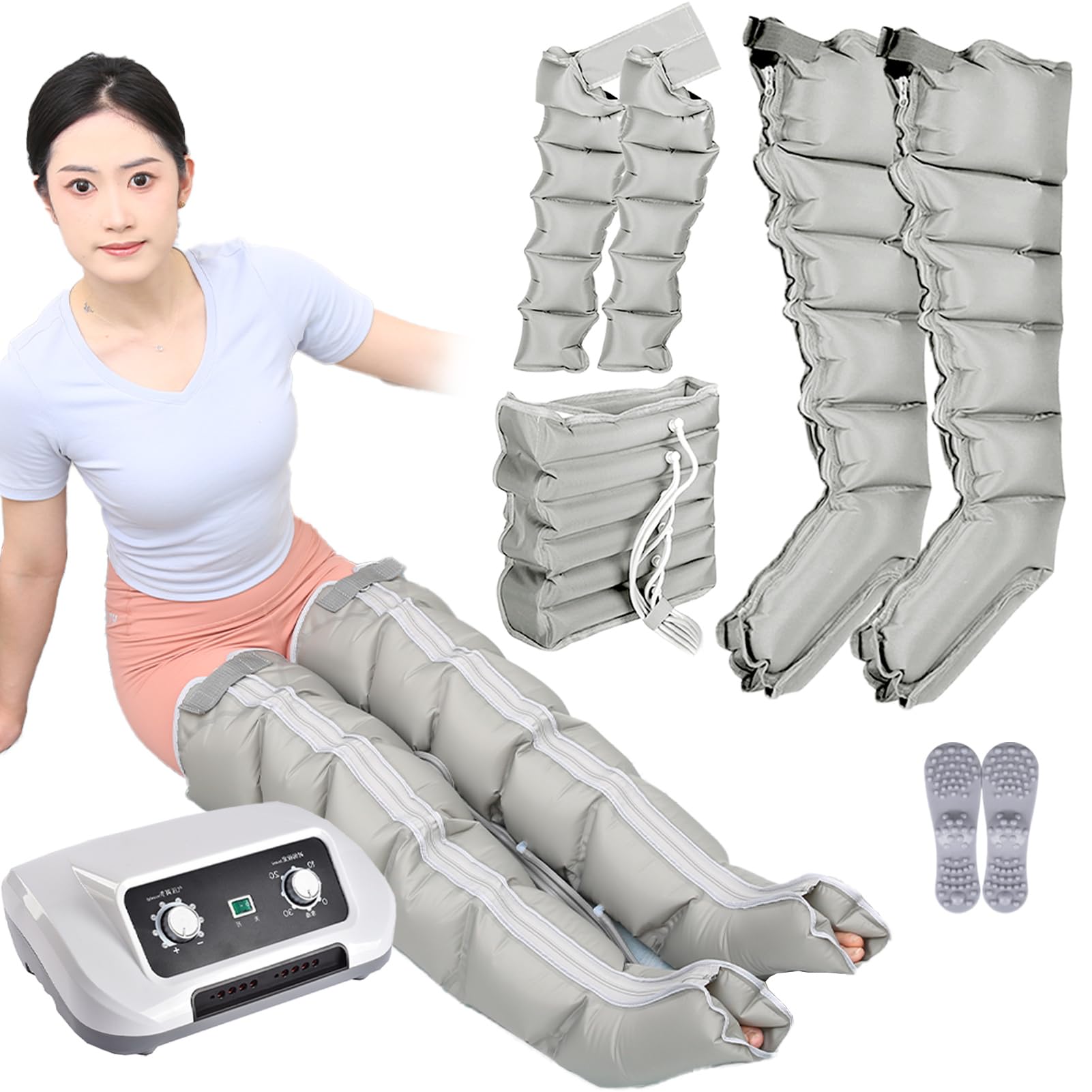 SUYUDD 6 Cavity Pressotherapy Air Compression Leg Foot Massager, Pressotherapy Boots for Waist Leg Lymphedema Circulation Swelling Relax Pain Relief, Pneumatic Leg Wrap Pressure Machine