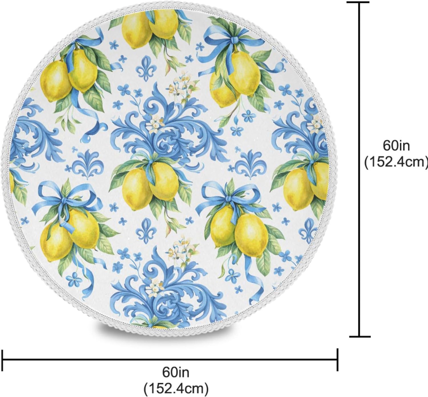 MNSRUU Round Tablecloth Sicilian Style White Flowers of Lemon Table Cover Round 60" Waterproof Table Protector for Outdoor Wedding Party Dining Room Table