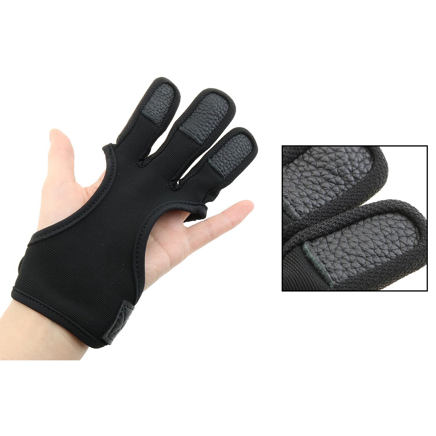 ZZHXSM Black Three Finger Leather Archery Gloves Archery Protective Gear Accessories Archery Finger Guard with Adjustable Sticky Strap