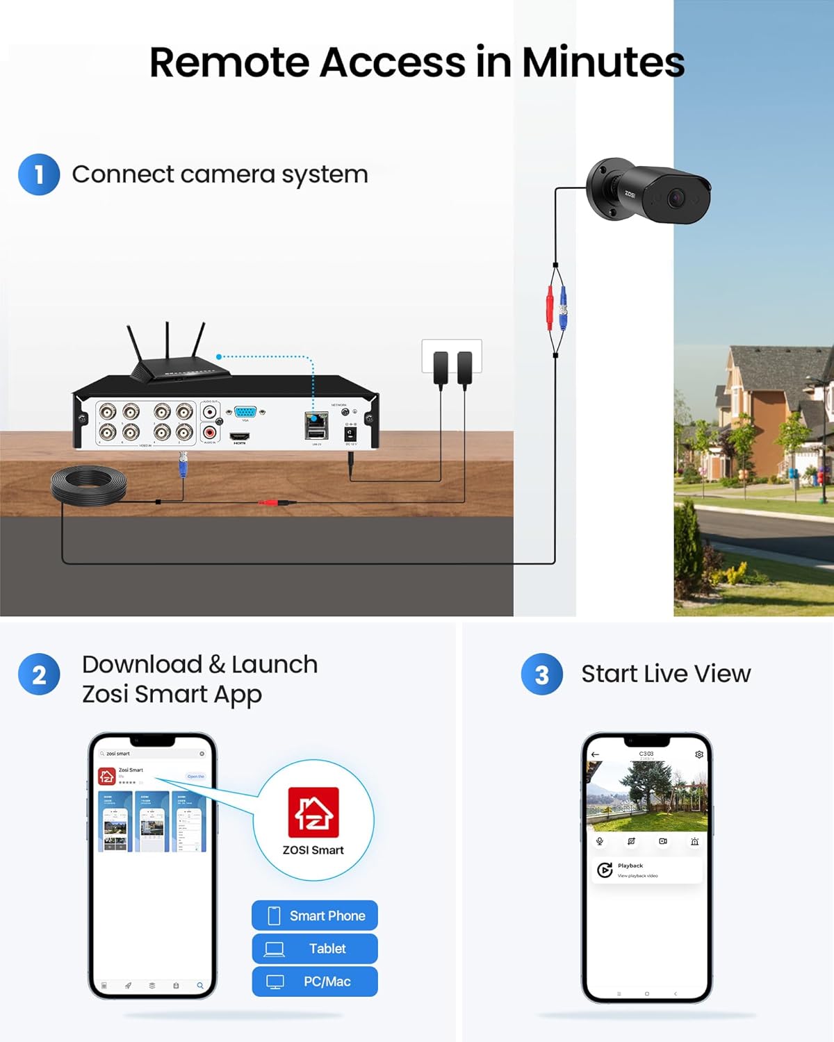 ZOSI 1080p Wired Outdoor Security Camera with Audio Recording, 2MP TVI Surveillance CCTV Bullet Camera Indoor, 80ft IR Night Vision, 90° Wide View, IP66 Weatherproof, Works with Our DVR