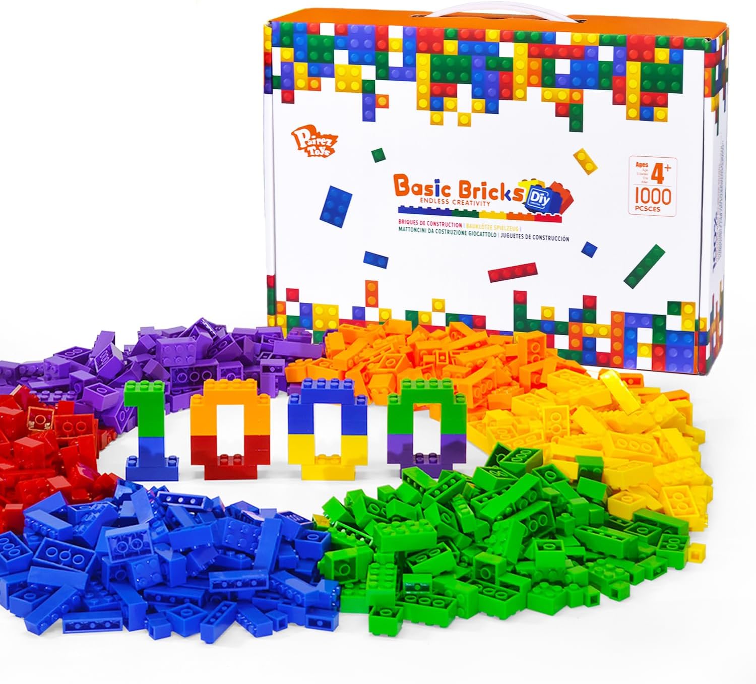 Pairez Toys Building Blocks Set, 1000 Piece Creative Small Bricks Set for Kids Stackable, 6 Colors, Compatible with All Major Brands, Classic Blocks Toys for Kids Ages 4 5 6 7 8+ (Rainbow)