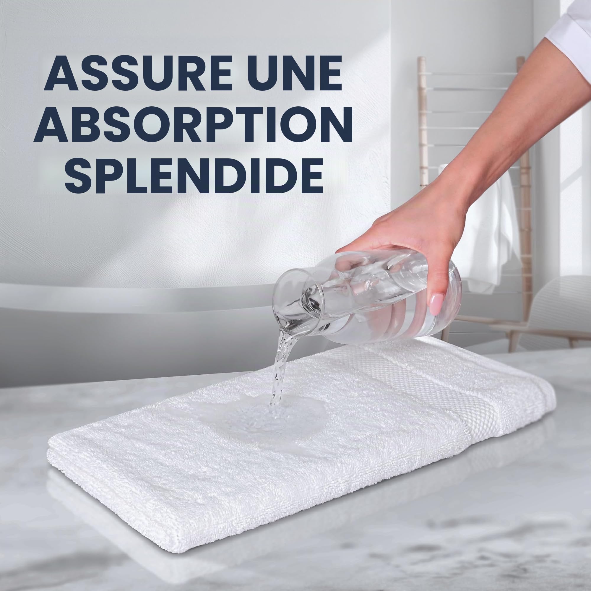White Classic Lot de 6 essuie-Mains de Luxe 100% Coton, Serviettes de qualité pour Salle de Bain, hôtel - 40 x 76 cm - Blanc