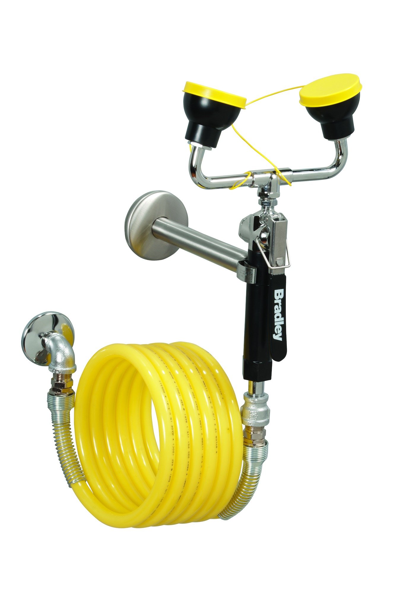 Corporation Bradley S1944011ABC Wall-Mount Drench Hose Dual Heads – 12 Feet, Yellow