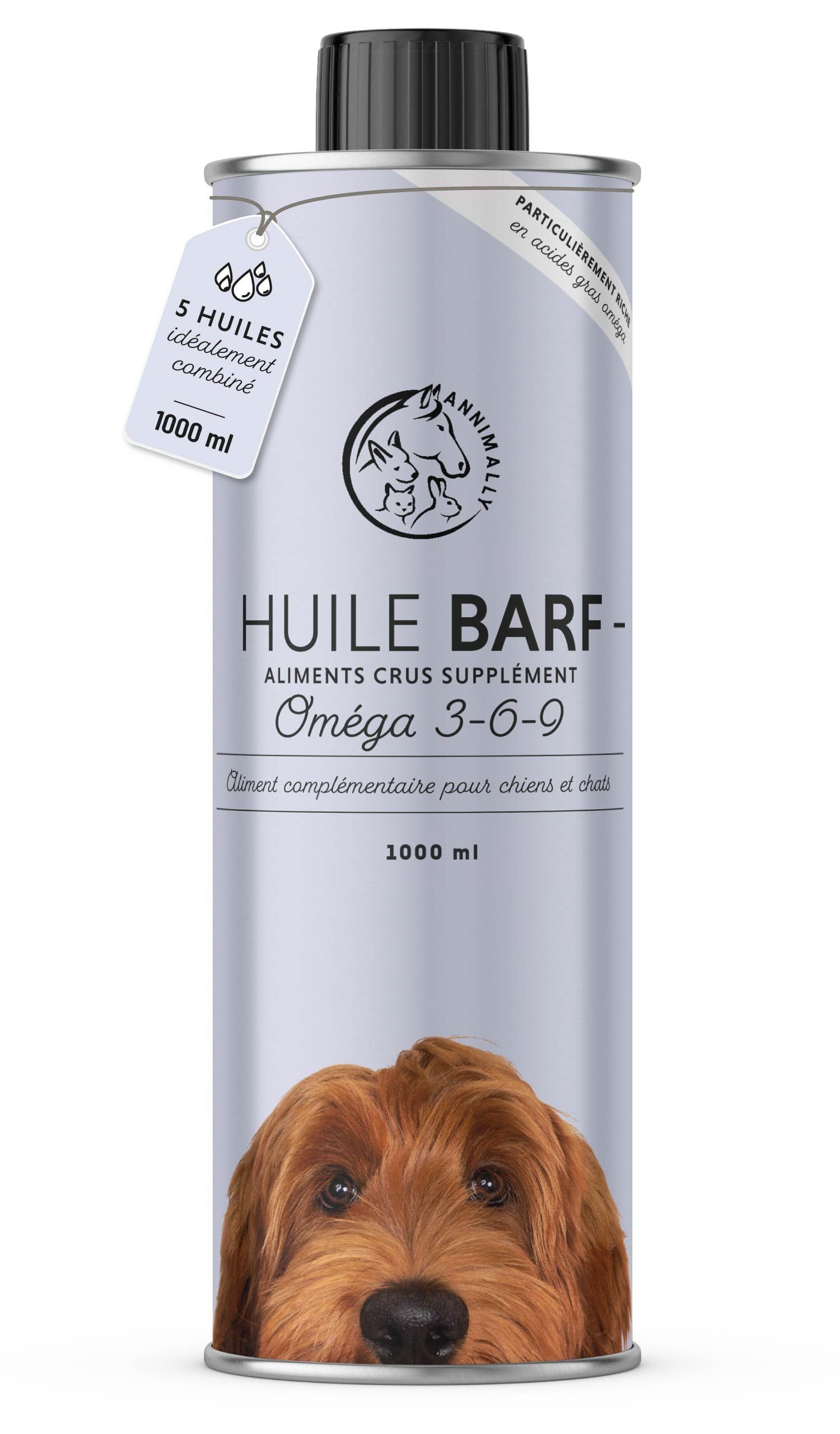 Huile BARF pour chiensOmega 3-6-9 1000 ml Huile alimentaireBARF garniture additif pour chiens