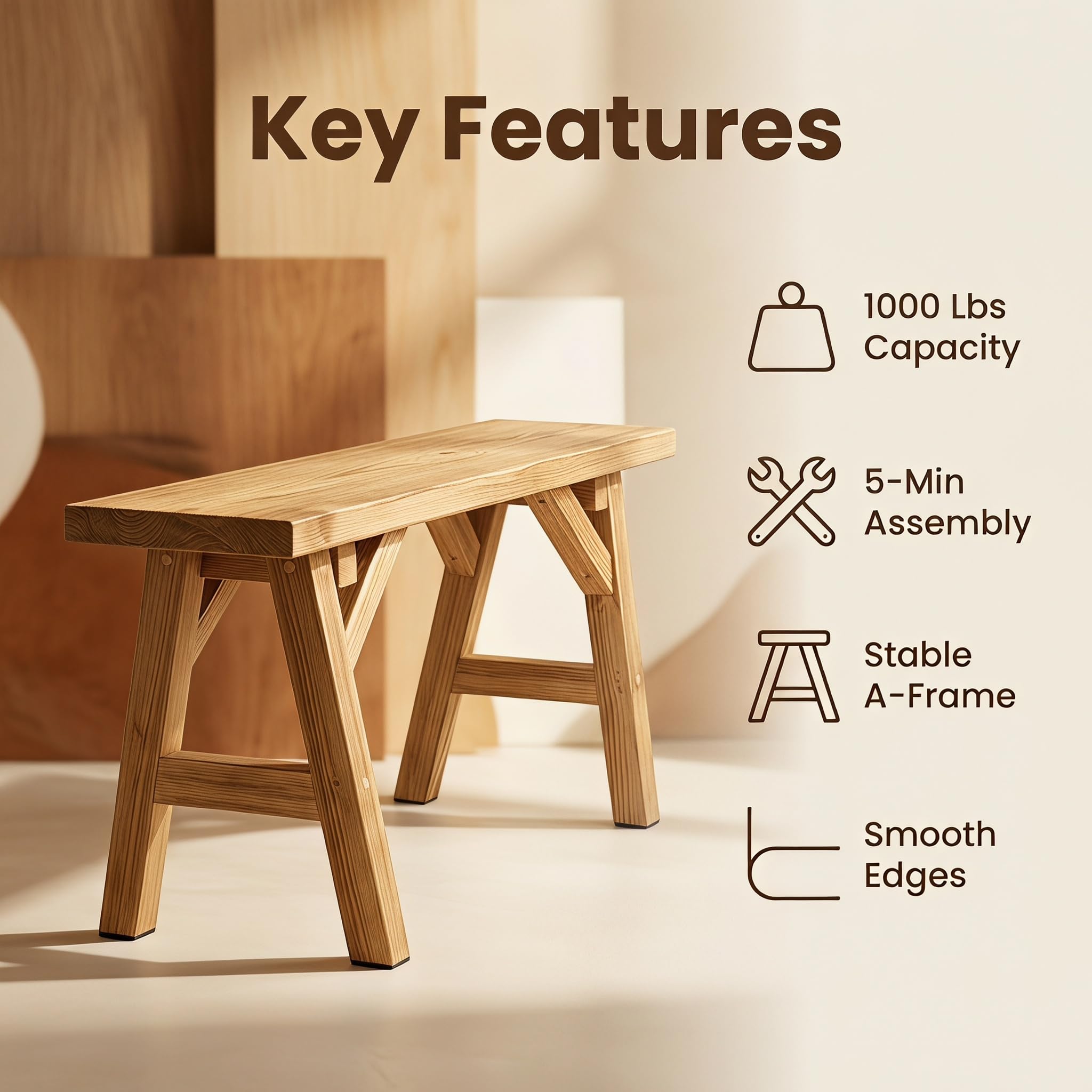 63in Wood Bench for Dining Entryway, Solid Pine