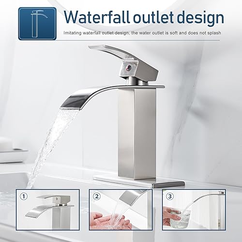 Miniatura 2 de Grifo de lavabo de baño con desagüe emergente de metal, acabado de níquel cepillado