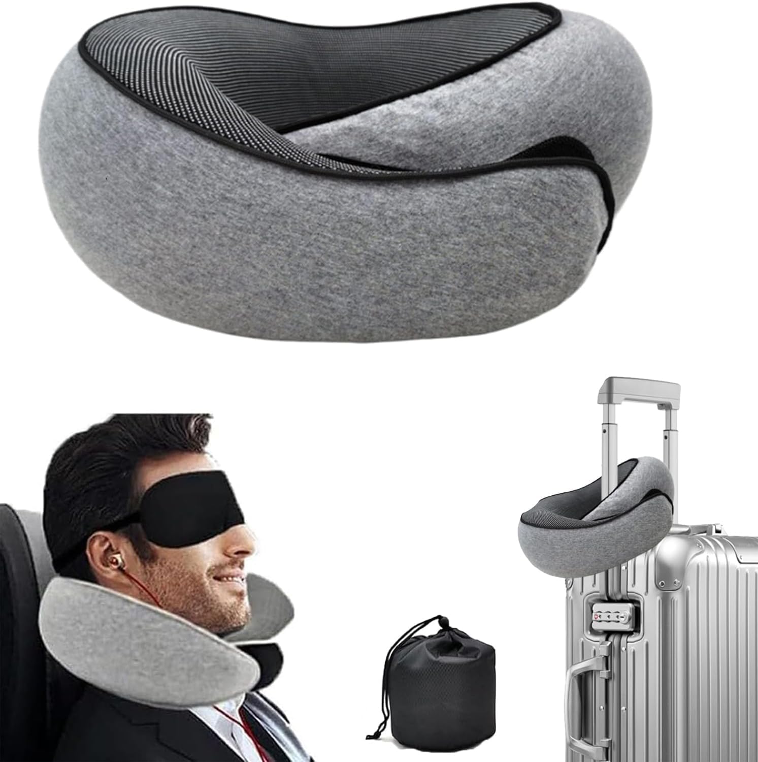 2024 New Wander Plus Travel Pillow, Wander Plus Travel Neck Pillow,Memory Foam Travel Neck Pillow for Airplanes?Travel Neck Pillow, Foam Travel Pillow (Grey)