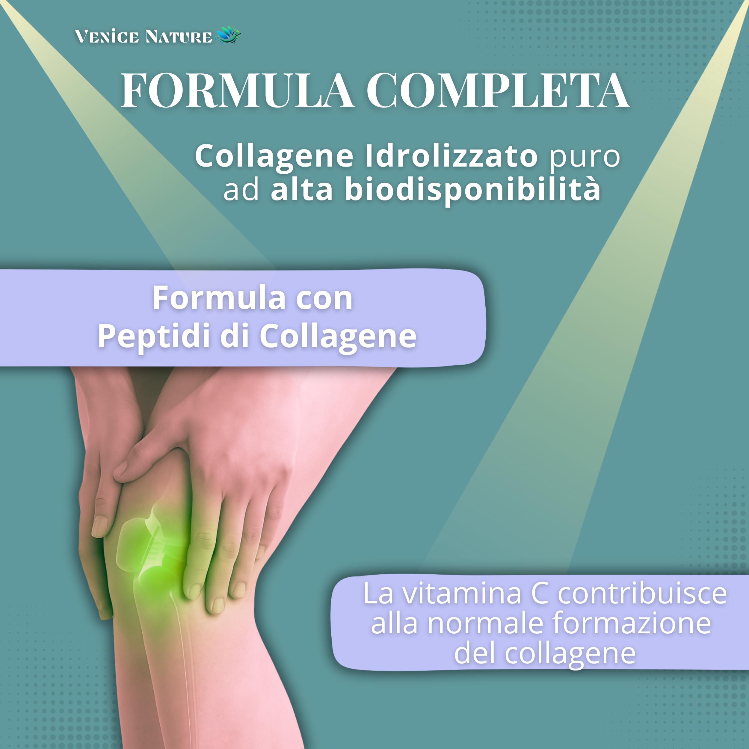 Collagene e Acido Ialuronico - Collagene Idrolizzato con Acido Ialuronico Coenzima Q10 + Vitamina C + Magnesio, Vitamina A - B6 - Collagene Completo Integratore - Collagen Venice Nature