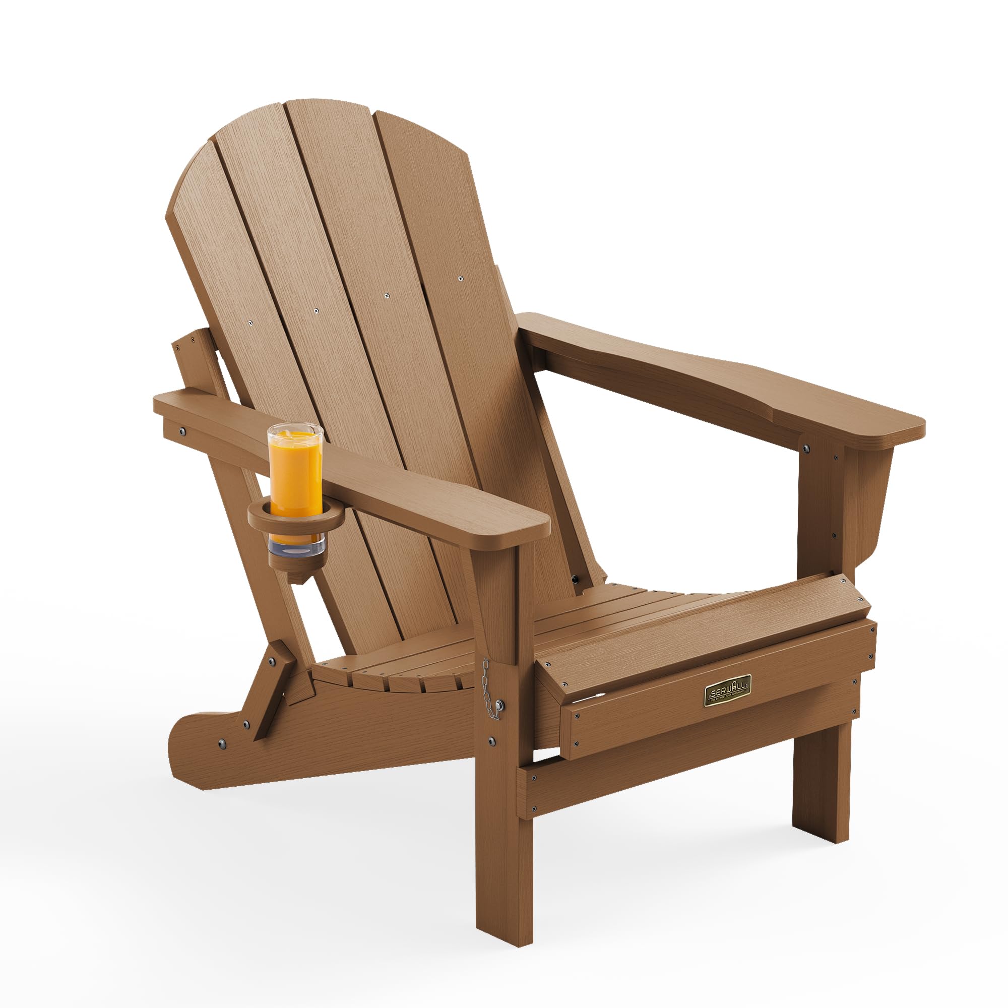 Photo 1 of ** DAMAGE ** SERWALL Folding Adirondack Chair, All Weather Adirondack Chairs with Cup Holder for Patio Garden Outdoors Fire Pit Chair - Brown