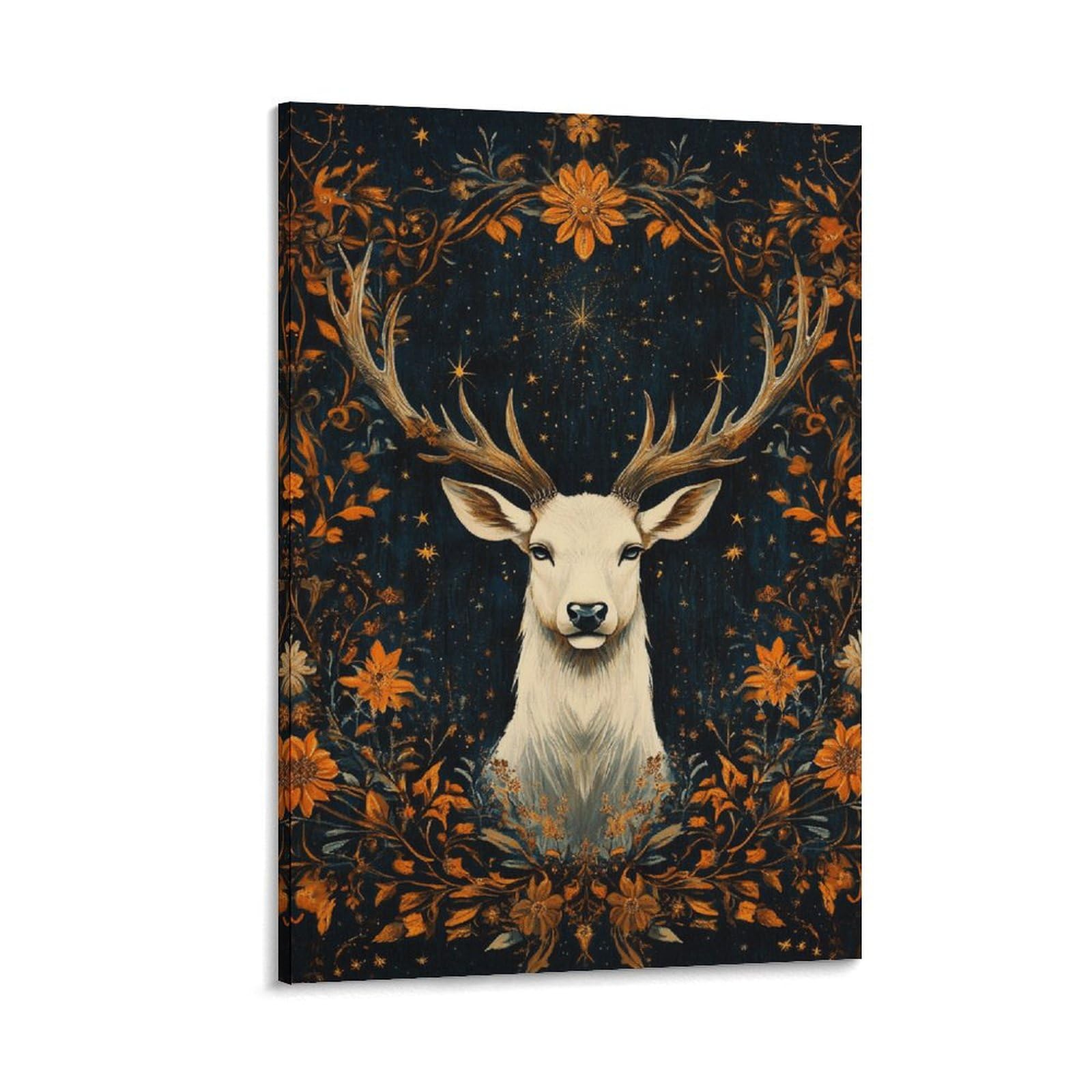 GAOYUCHUN White Stag with Antlers Canvas for Home Decor Modern Bathroom Office Bathroom Kitchen Home Decor Canvas Wall Art Ready to Hang 16x24inch(40x60cm)