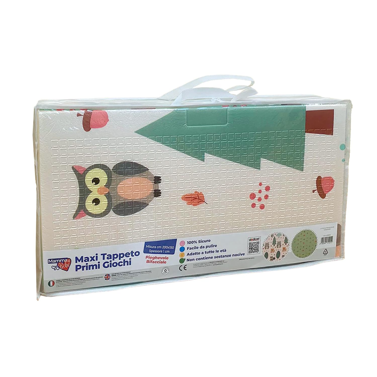 Tappetino Gioco per Bambini Pieghevole, 200x150 cm, Spessore 10mm, Motivo Bosco con Animali, Verde