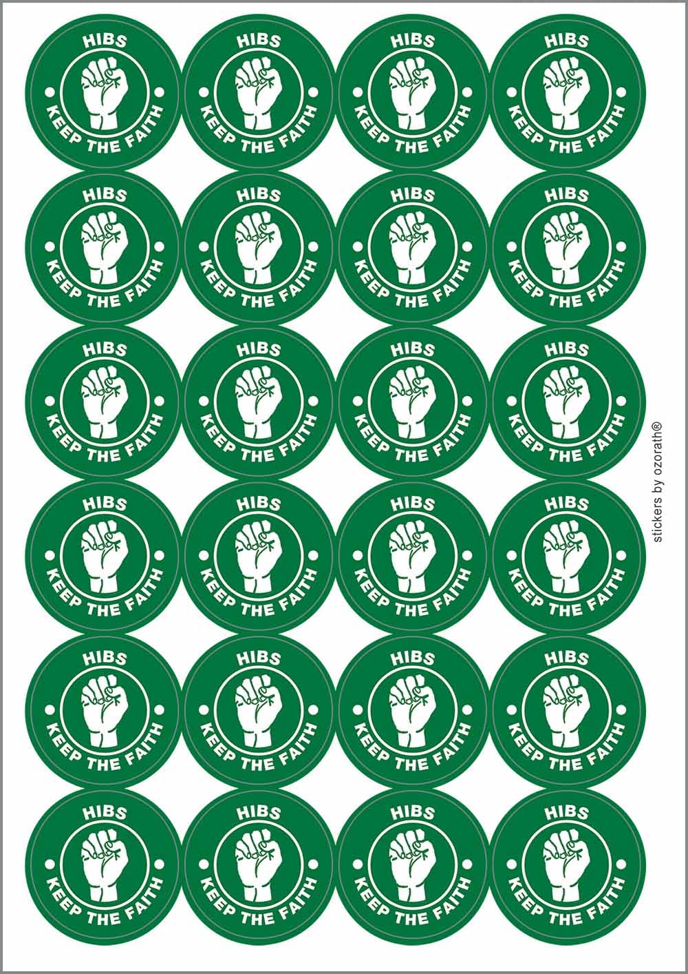 Hibs Keep The Faith Northern Soul Circular Matt Paper Stickers A4 Sheet of 24 (Each Sticker is 45mm Diameter)