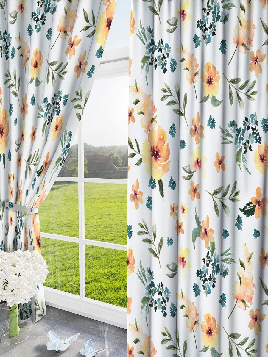 LHD HUB 3D Flowers Digital Printed Polyester Fabric Curtains for Bed Room, Living Room Kids Room Color Yellow Window/Door/Long Door (D.N.54) (4 x 9 Feet (Size: 48 x 108 Inch) Long Door, 2)