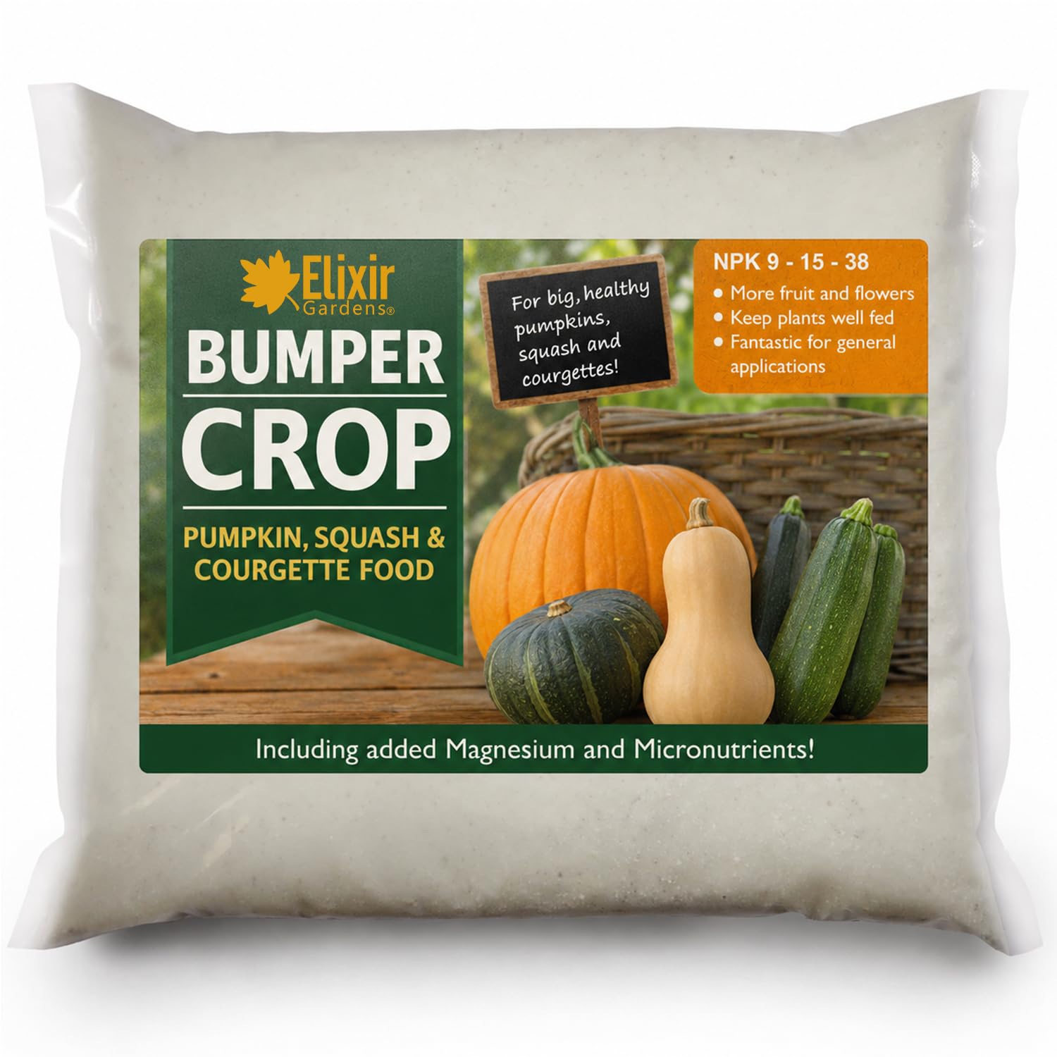 Elixir Gardens Pumpkin, Courgette & Squash Fertiliser | 500g, Polythene Bag
