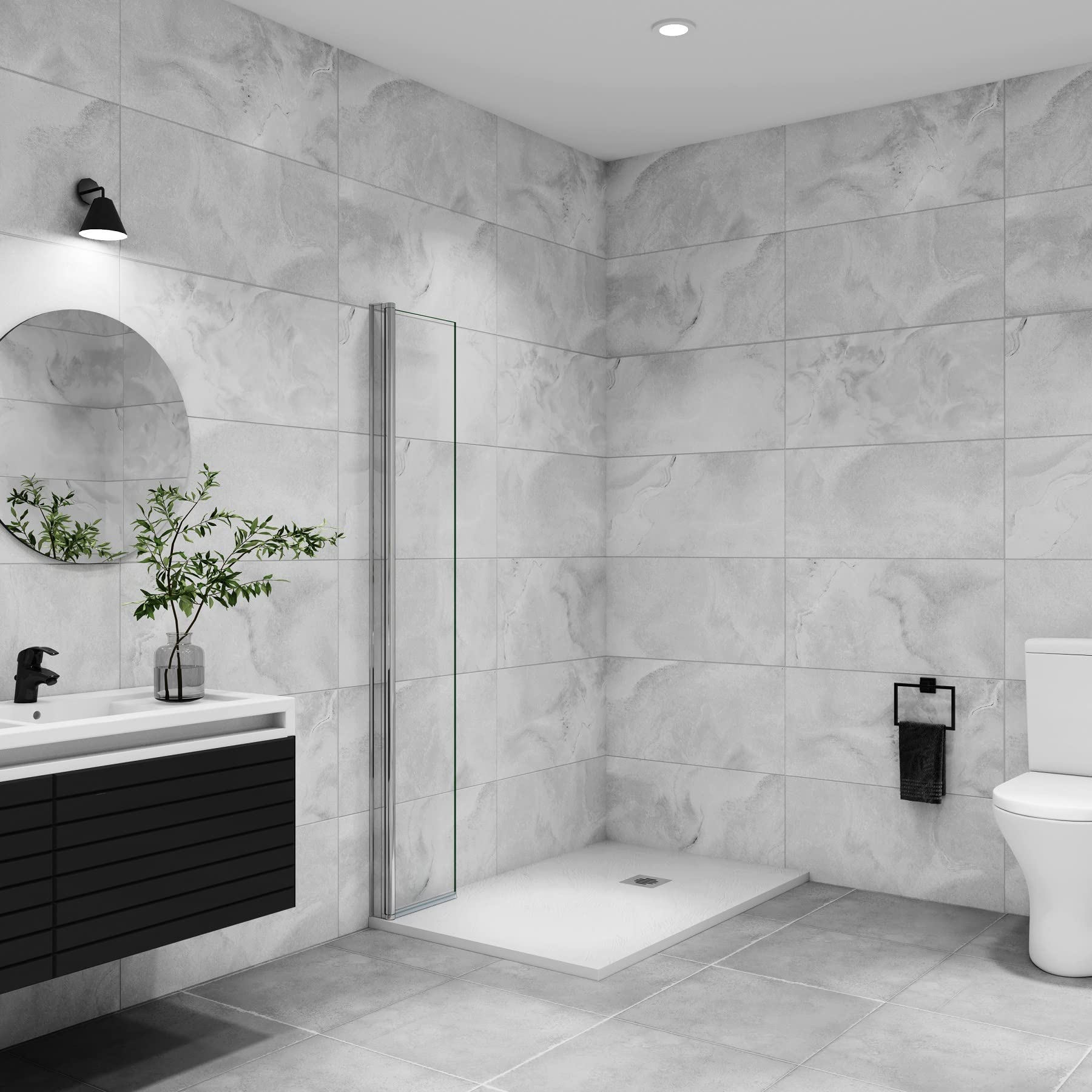 AICA paroi de douche à l'italienne pivotante 55x200cm paroi de douche retour pivotant mural en verre 6mm anticalcaire, profilé en alu chromé