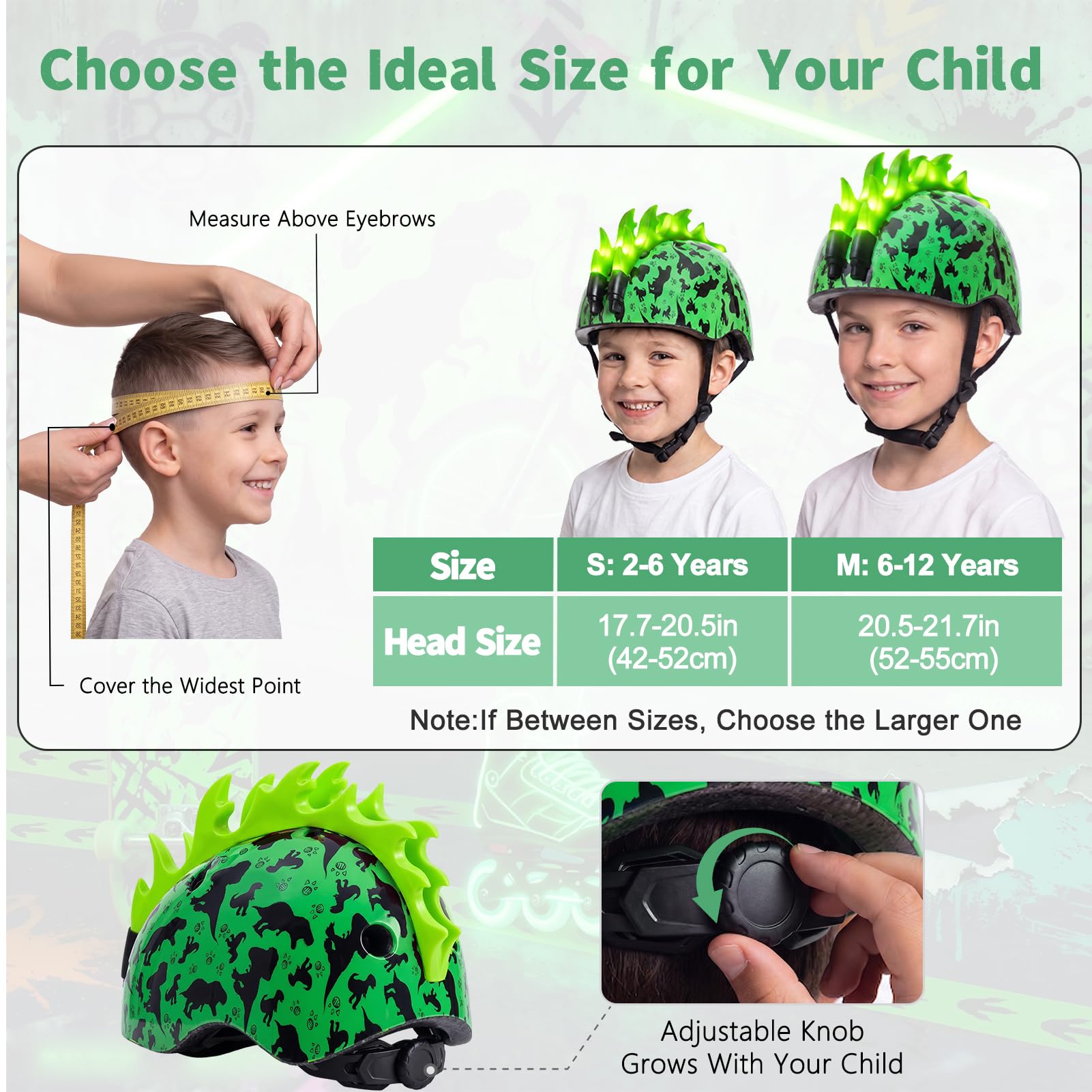 Casque de vélo pour enfant avec lumières LED pour garçons de 2 à 12 ans