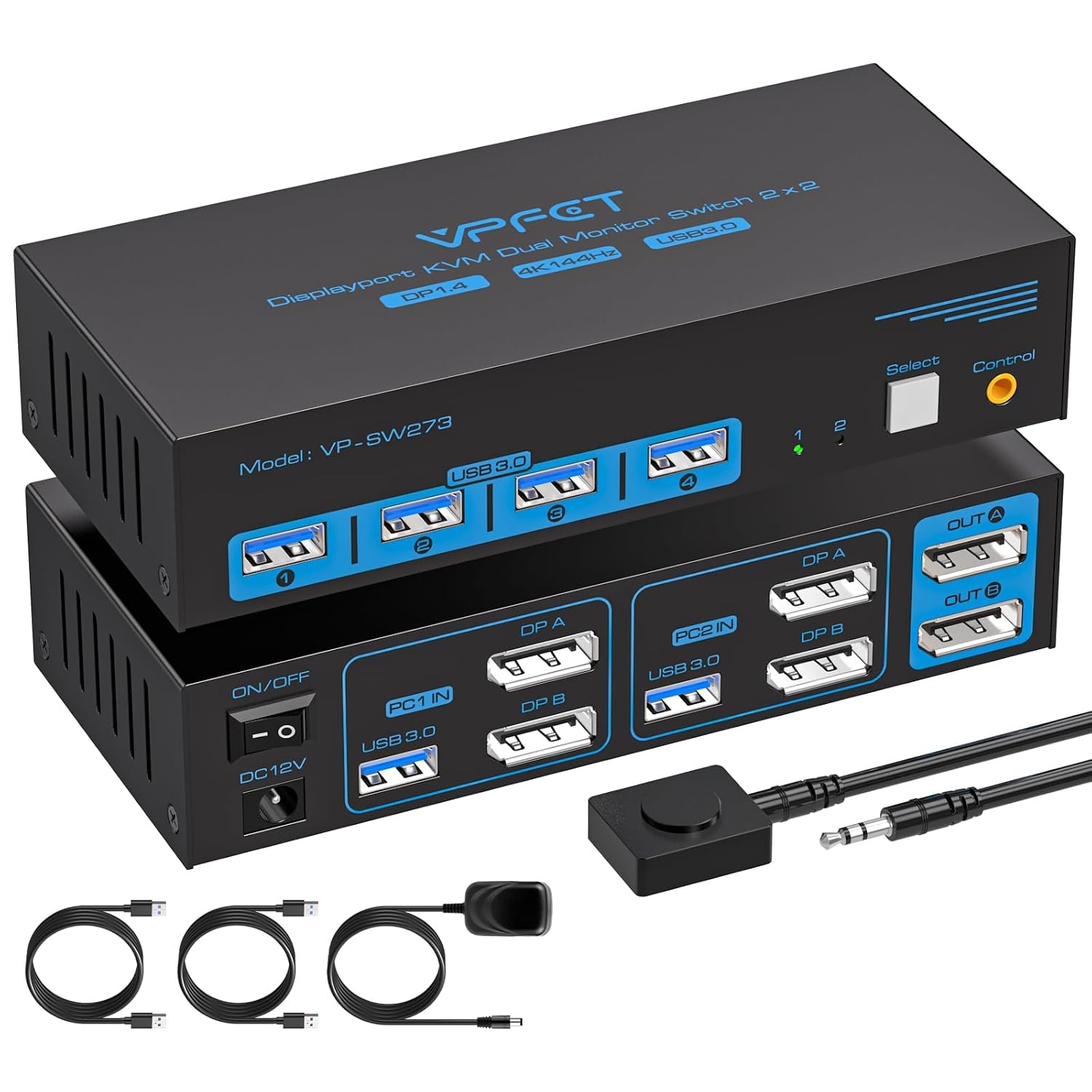 AILVLVNG KVM Switch 2 PC 2 Monitor - 4K144Hz Displayport Mit USB 3.0 Für 2 Computer