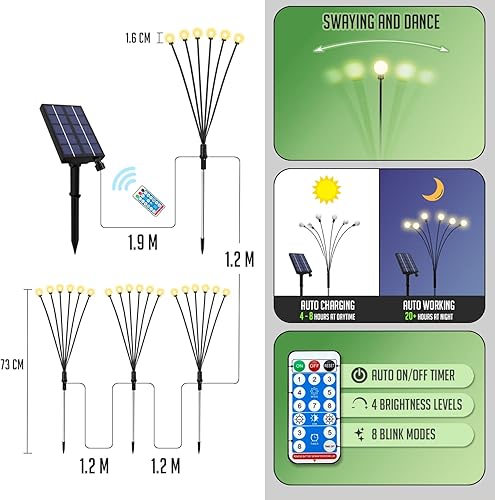 Miniatura 5 de BELOEE Luces solares de jardín de luciérnaga al aire libre - Luces solares de jardín de luciérnaga 4 piezas con panel solar XXL de gran tamaño,