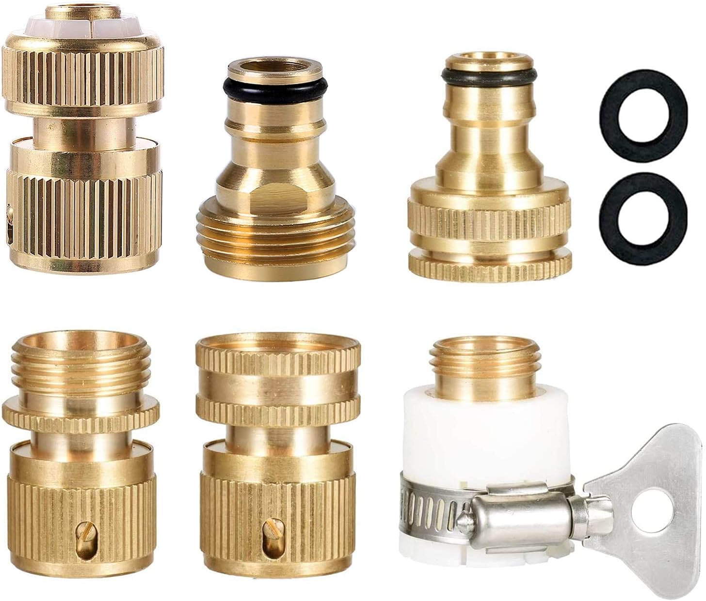 Tesmotor 6 Pack Brass Garden Hose Quick Connector Fittings, Expandable