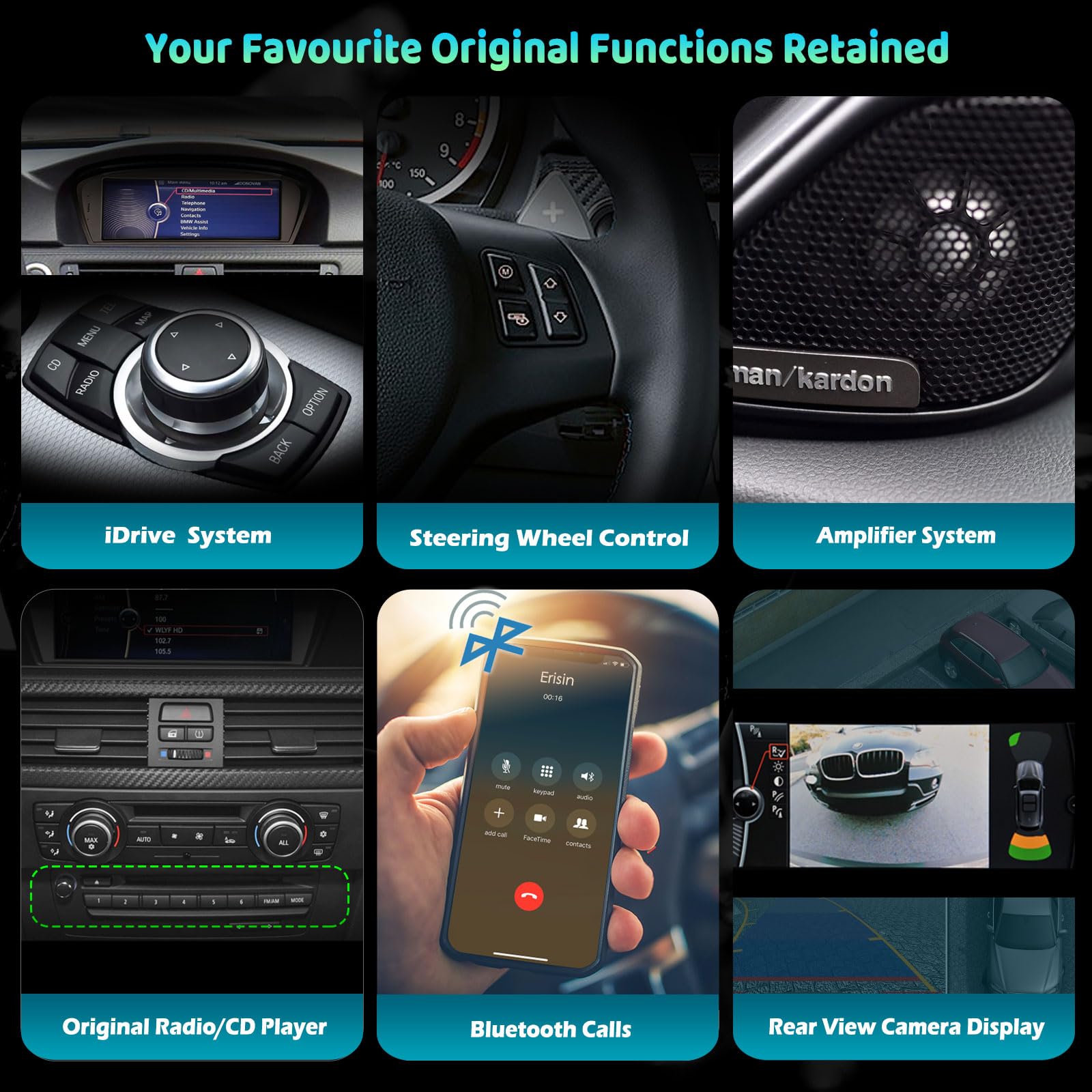 Erisin 8,8 Pouces 8 Core 4+64 Go Android 14 Autoradio GPS stéréo de Voiture pour série 3 E90 E91 E92 E93 Série 5 E60 E61 E63 E64 Carplay Android Auto DSP IPS 4G WiFi Dab+ - Système CIC