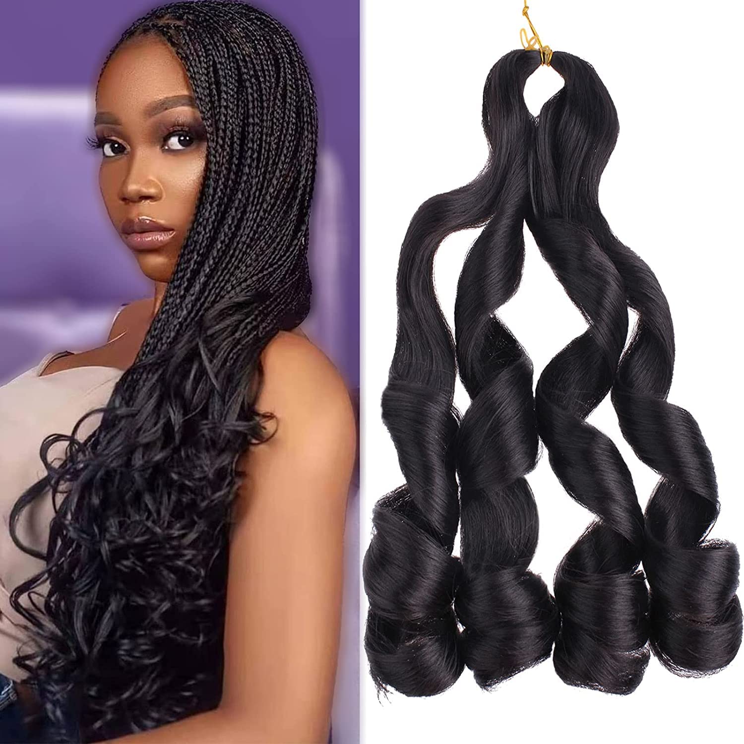 Xtrend 30 Inch Pre Stretched Bouncy Loose Wavy Braiding Hair 8 Packs French Curly Braiding Hair Synthetic Box Braids Braiding Hair for Women Nature Black Hair Extensions（30 Inch，1B#）