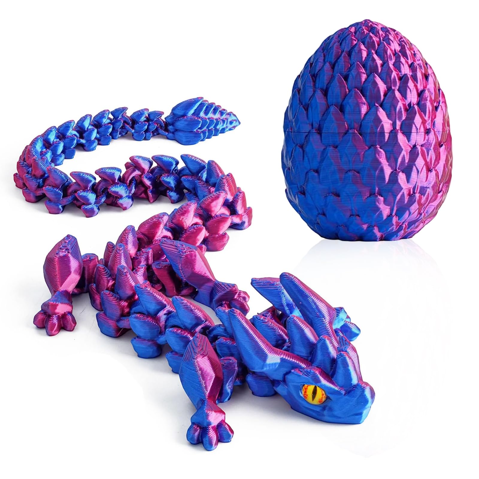 3D Printed Dragon Eggs with Dragon Inside, Articulated Fidget 3D Printed Animals, Interesting Decorative Gift (Red Blue)