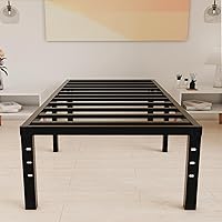 Vista 29 de Base de cama tamaño Queen de 12 pulgadas, no necesita somier, base de colchón de plataforma de metal resistente con listones de acero