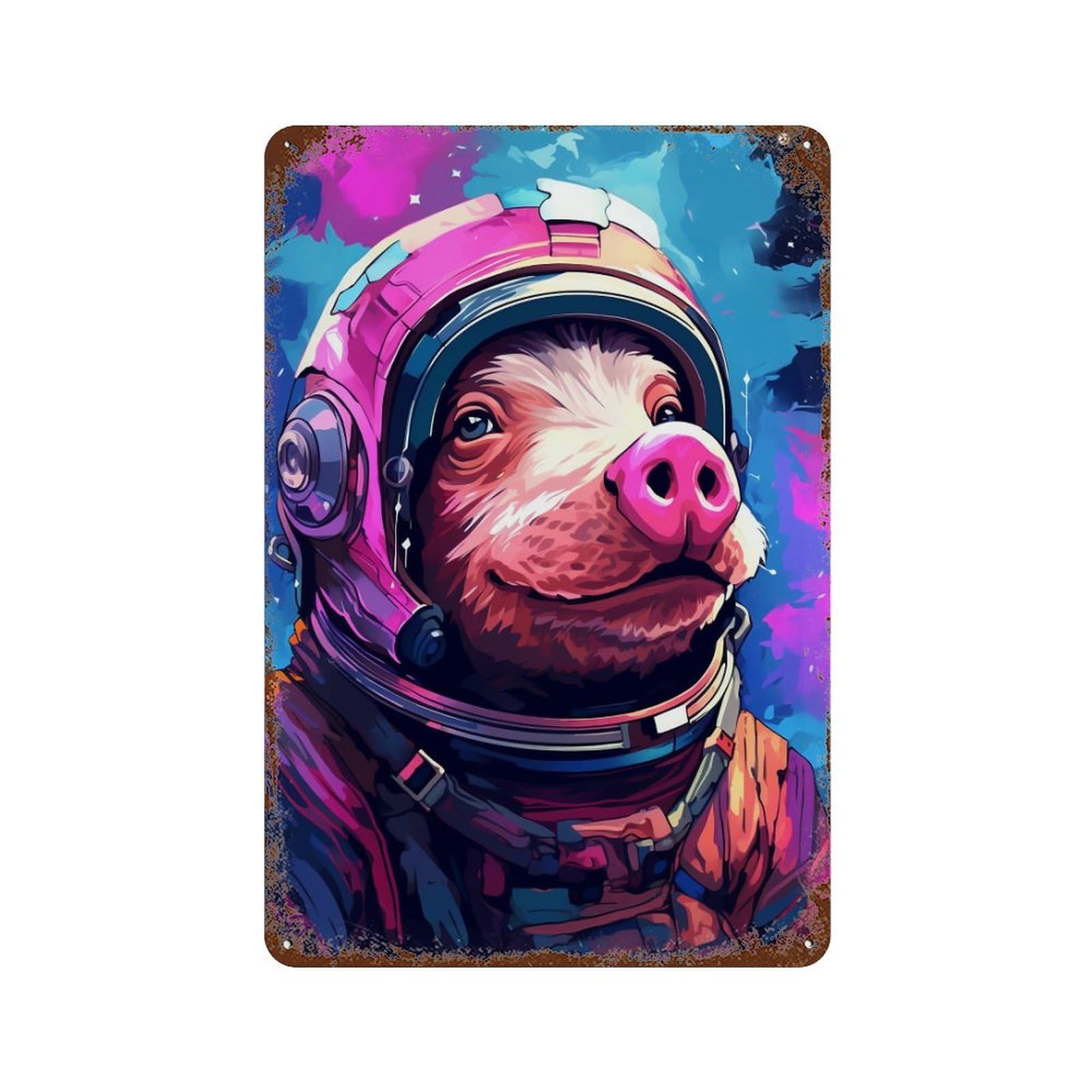 Rust Effect Pig Astronaut Space Suit-11 Distressed Metal Wall Sign 11.8"x7.9", Shabby Chic Decor for Pub, Kitchen And Man Cave Decor