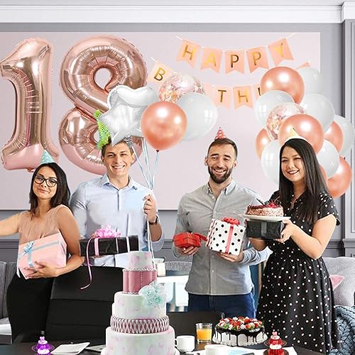 Miniatura 5 de NORTHERN BROTHERS Decoraciones de cumpleaños número 18: globos de oro rosa, rosa y dorado, formas de estrella y corazón, tema numérico, material de