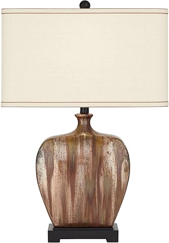 Miniatura 9 de Possini Euro Design Julius - Juego de 2 lámparas de mesa de estilo rústico moderno de 27 pulgadas de alto, de cerámica, cobre, rectangular, de tela,