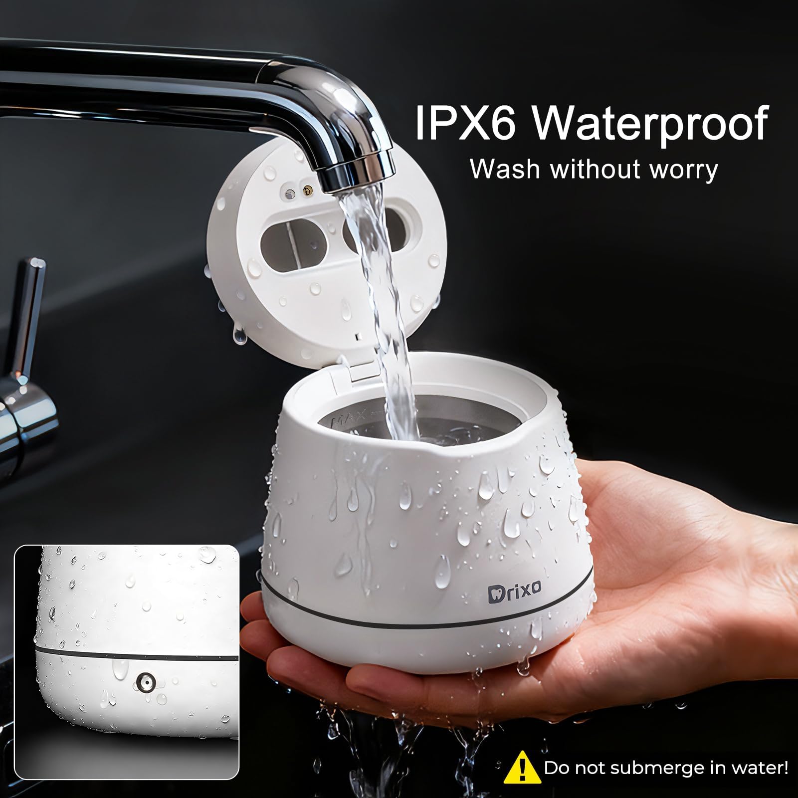 Drixo Limpiador Ultrasonidos Dental y Férula, 45kHz 24W Ultrasonic Cleaner, Máquina 200ML para Alineadores Invisibles, Retenedores, Dentaduras y Brackets, IPX6 Impermeable, 9 Modos, Marfil
