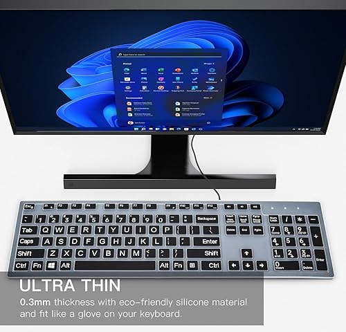 Miniatura 4 de Funda para teclado con letras grandes compatible con DELL KB216 KB216b KB216t KB216d KB216p Teclado con cable y protector de teclado inalámbrico