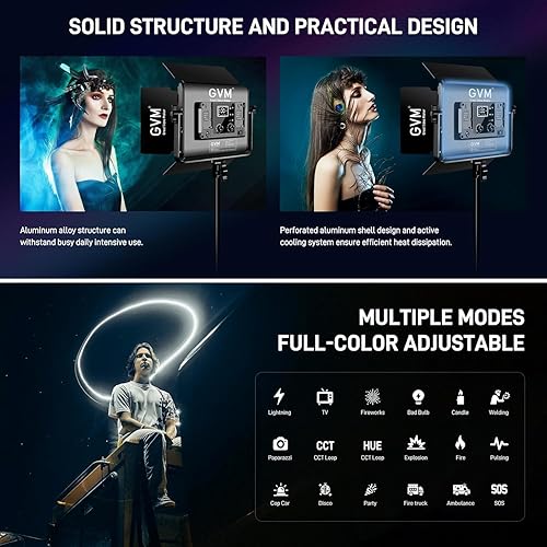 Miniatura 5 de GVM - Kit de luz LED RGB para video, iluminación de fotografía regulable con control de aplicación, 680RS 50W, 3 paquetes de luz LED para YouTube
