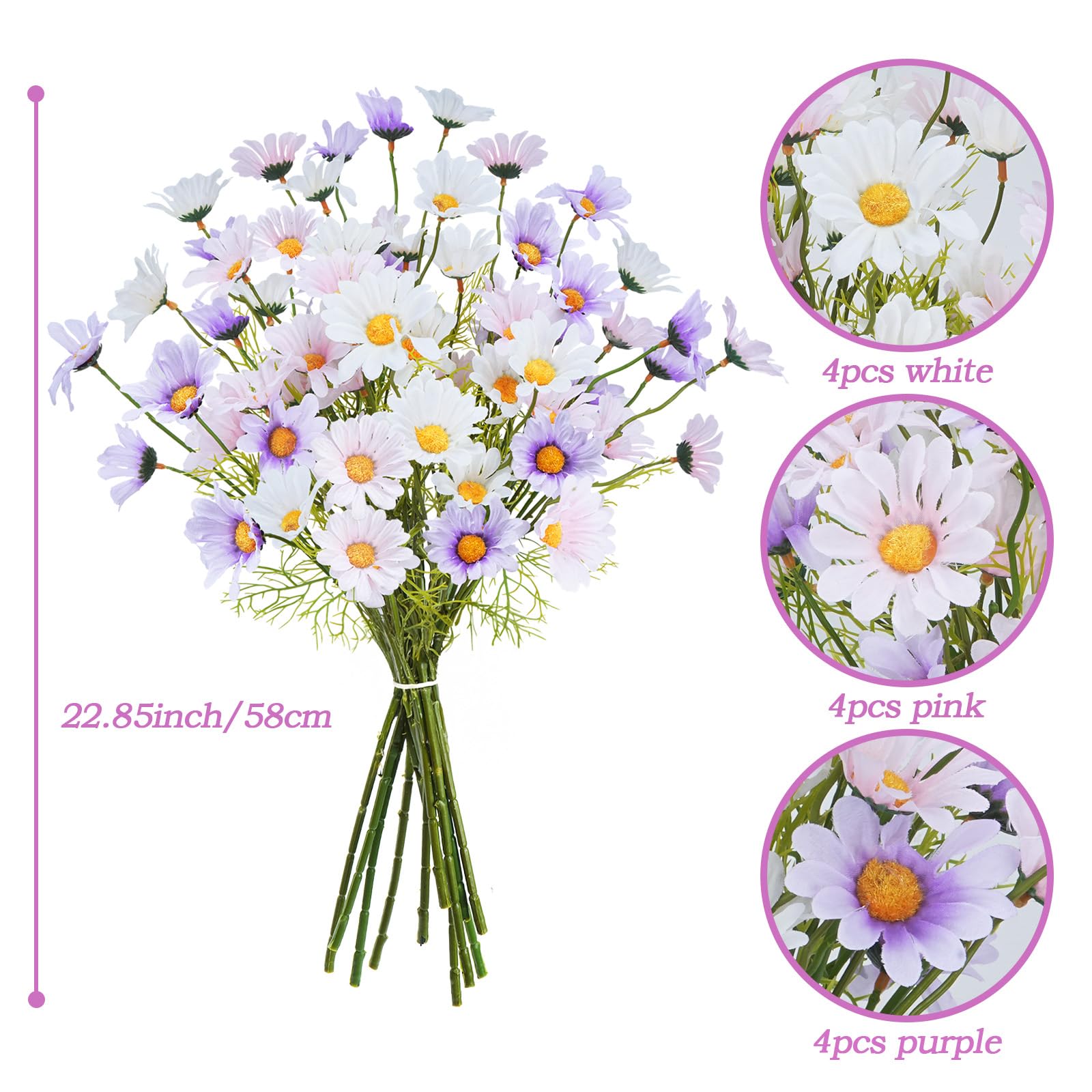 OWLKELA Fiori Finti di Margherita Artificiale, 6 Fasci di 6 Colori, per