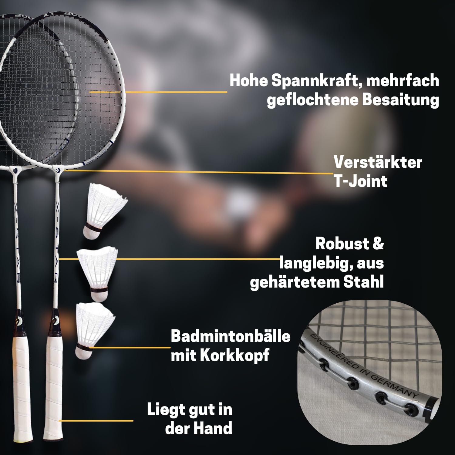 Best Sporting Badminton Set mit 2 leichten Schlägern, Bällen und praktischer Tragetasche – Perfekt für den Freizeitsport im Garten, Park oder am Strand