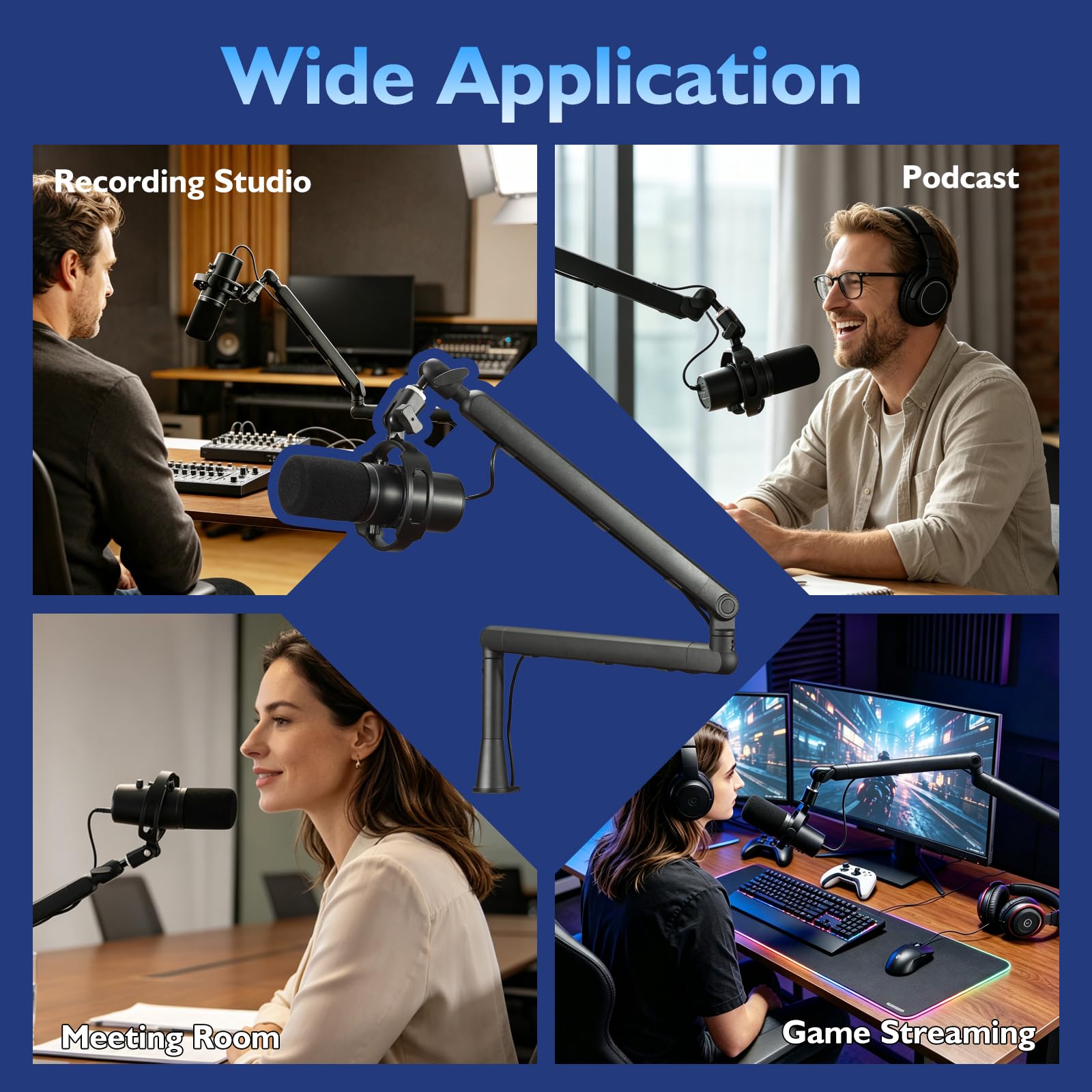 Microfono Dinamico con Braccio e Gestione Cavi, per PC/PS4/5/Mac | Microfono a Braccio con Ghiera Regolazione. Compatibile Snowball, SoloCast, Elgato Wave. per Gaming, Streaming, Registrazione
