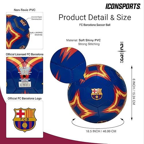 Miniatura 4 de Icon Sports Compatible con balón de fútbol del FC Barcelona, con licencia oficial, tamaño 2