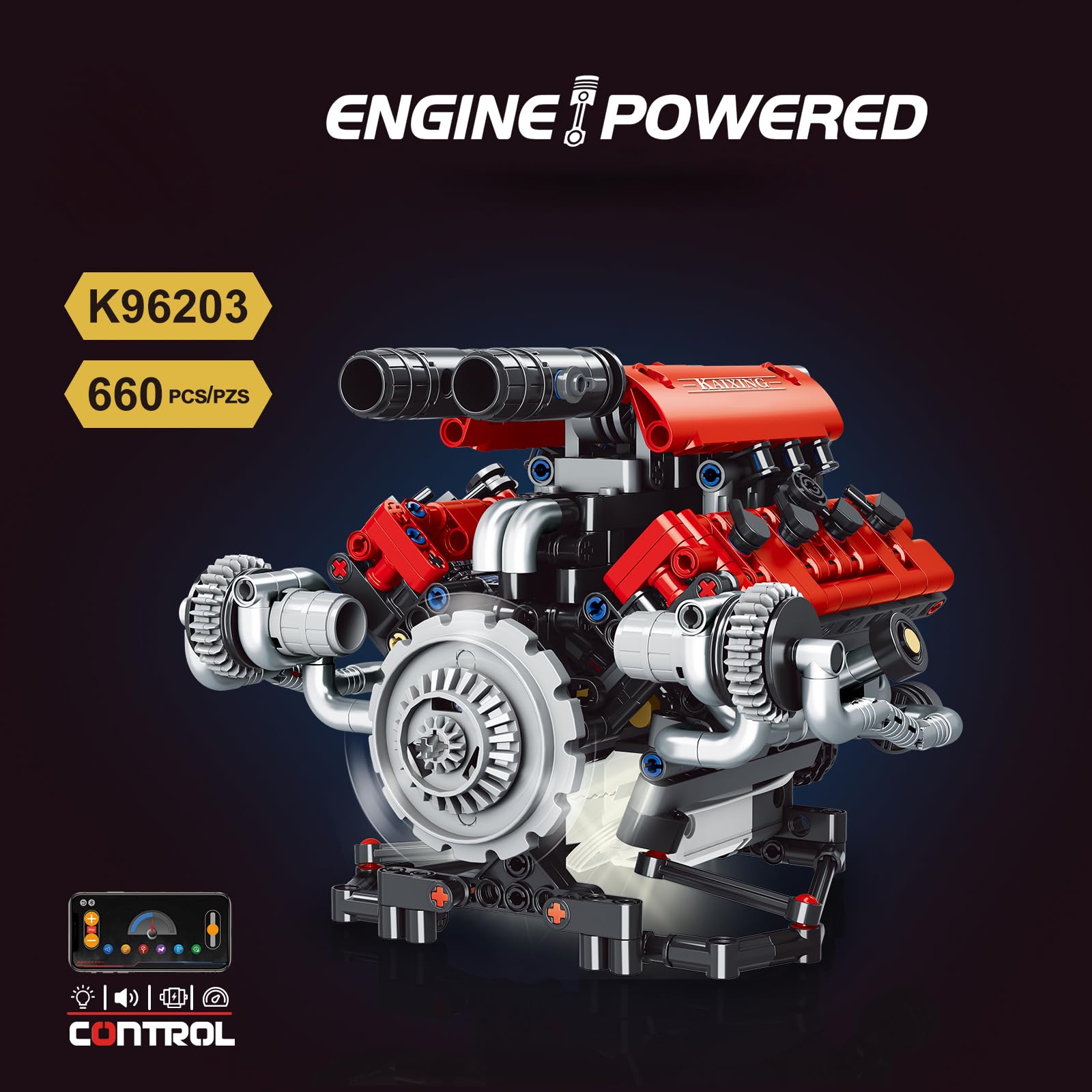 V8 Kit Motore Blocchi di Costruzione, Modello di motore V8 che funziona giocattolo, con Motore e Controllo APP, giocattolo regalo da collezione per ragazzi e ragazze Ventilatori supercar (C)