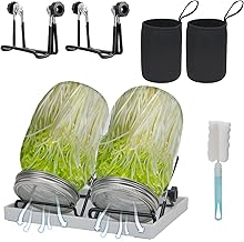 Tisovixo Sprouting Jar Kit, 2 Wide Mouth Sprout Germination Mason Jars with Stainless Steel Screen Sprout Lids & Foldable Holder Stands, Blackout Sleeves, Seed Sprouter Set for Growing Bean, Broccoli