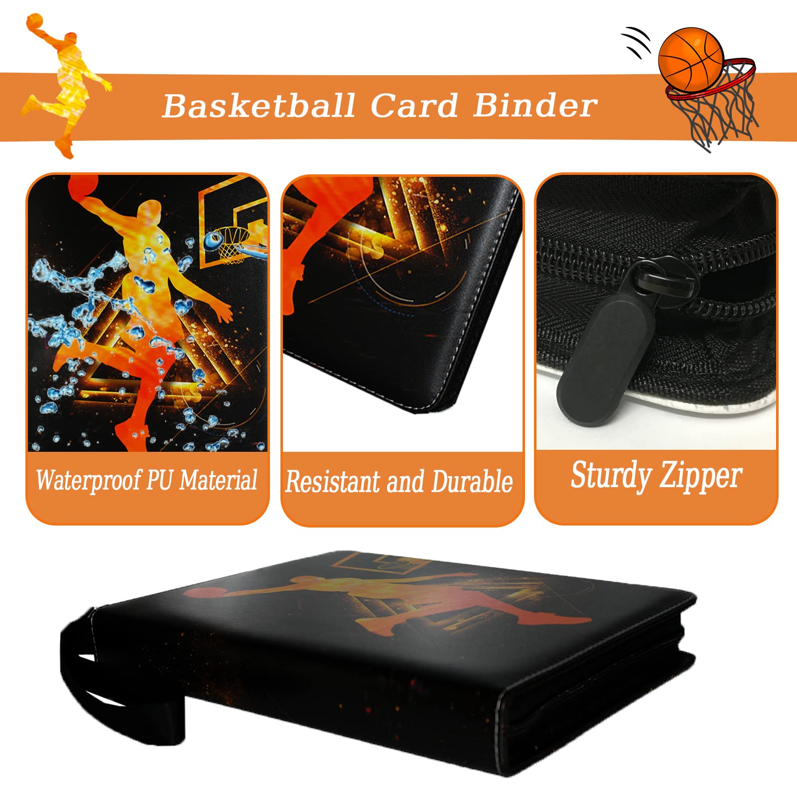 Raccoglitore per carte da basket con maniche, album per carte collezionabili, adatto a 900 carte con 50 pagine rimovibili, organizer per carte da calcio, carte da baseball, carte sportive