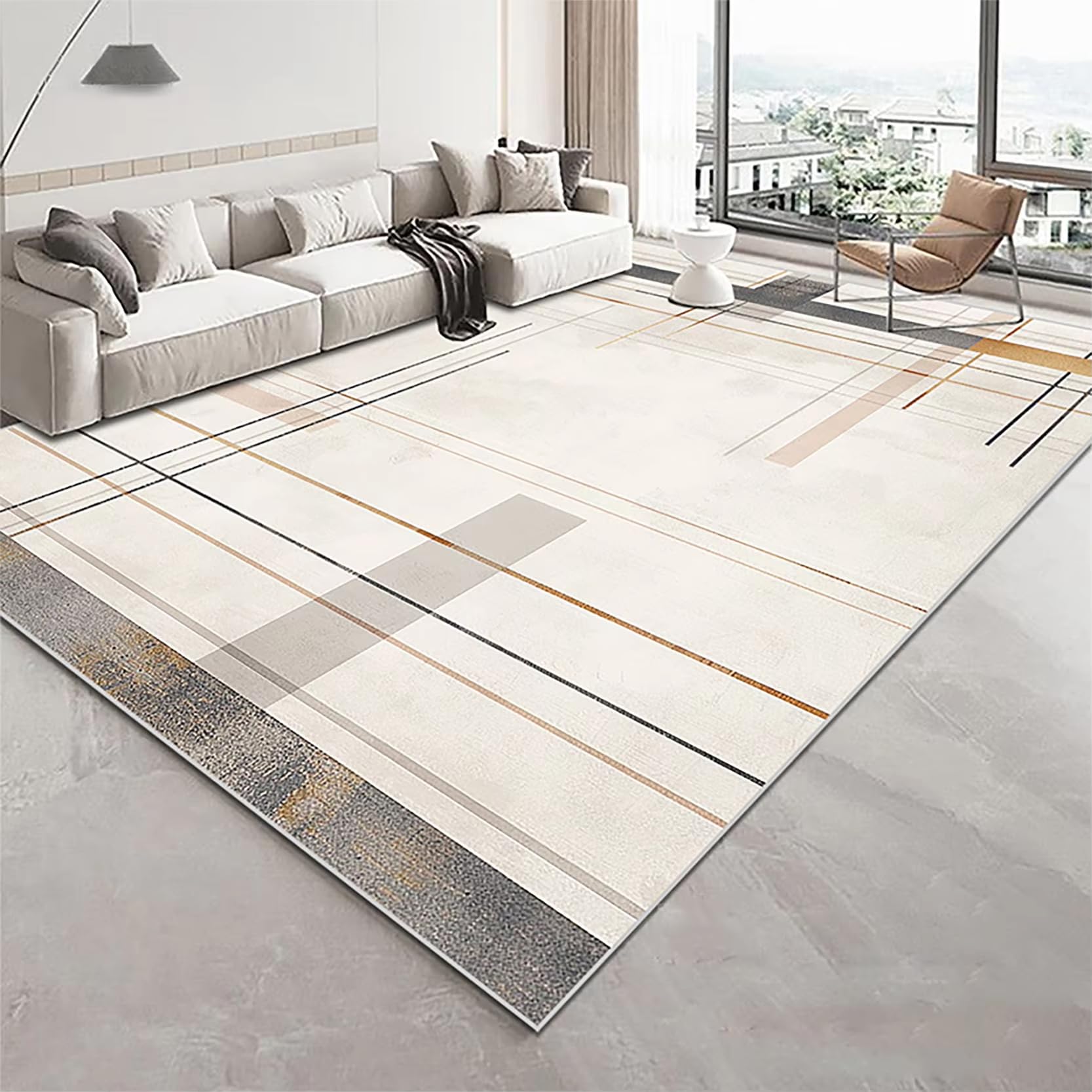 Tapis de sol grande surface salon moderne géométrie dorée 150x210