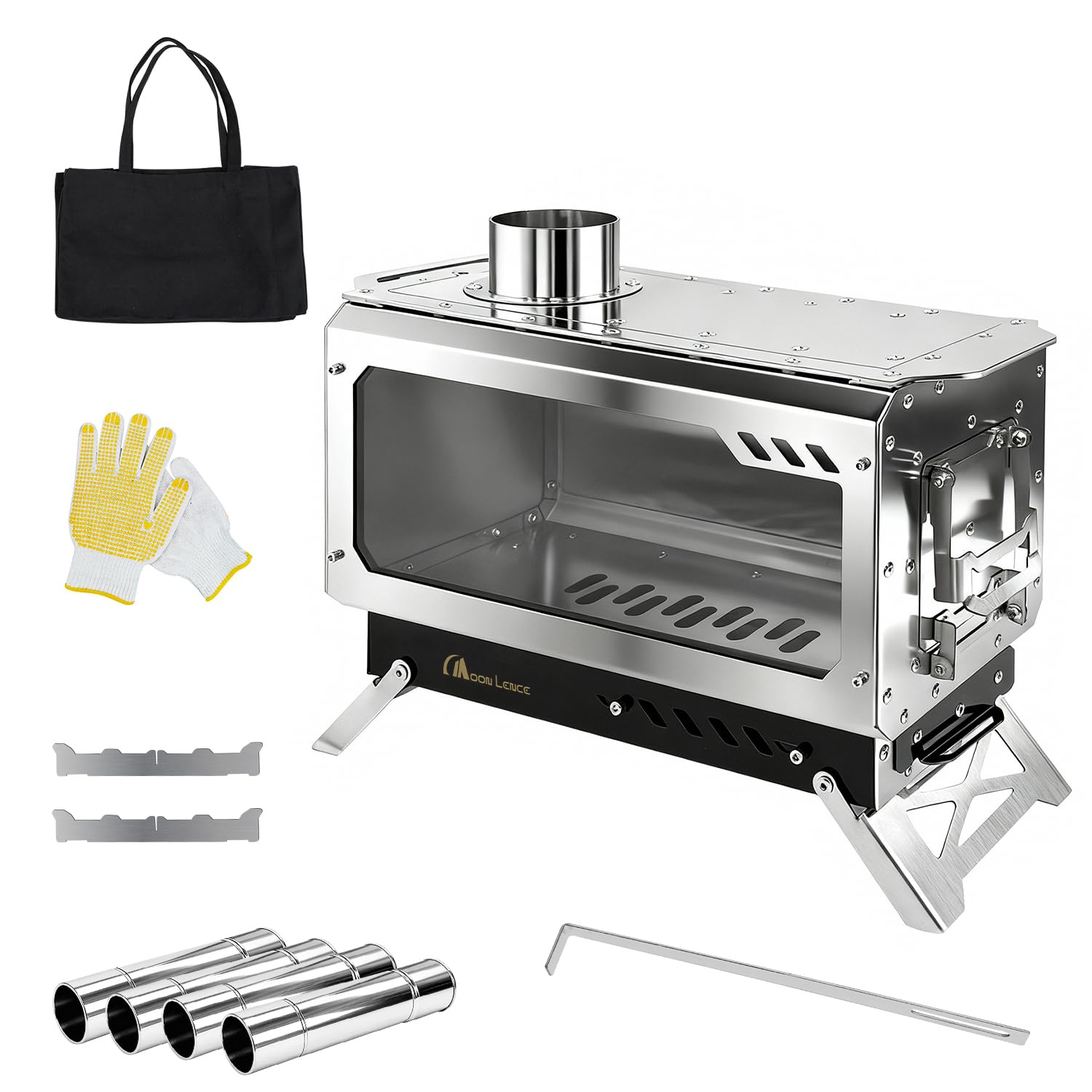 Amazon.co.jp: MOON LENCE 薪ストーブ 焚き火台 「一台2役」 煙突付き