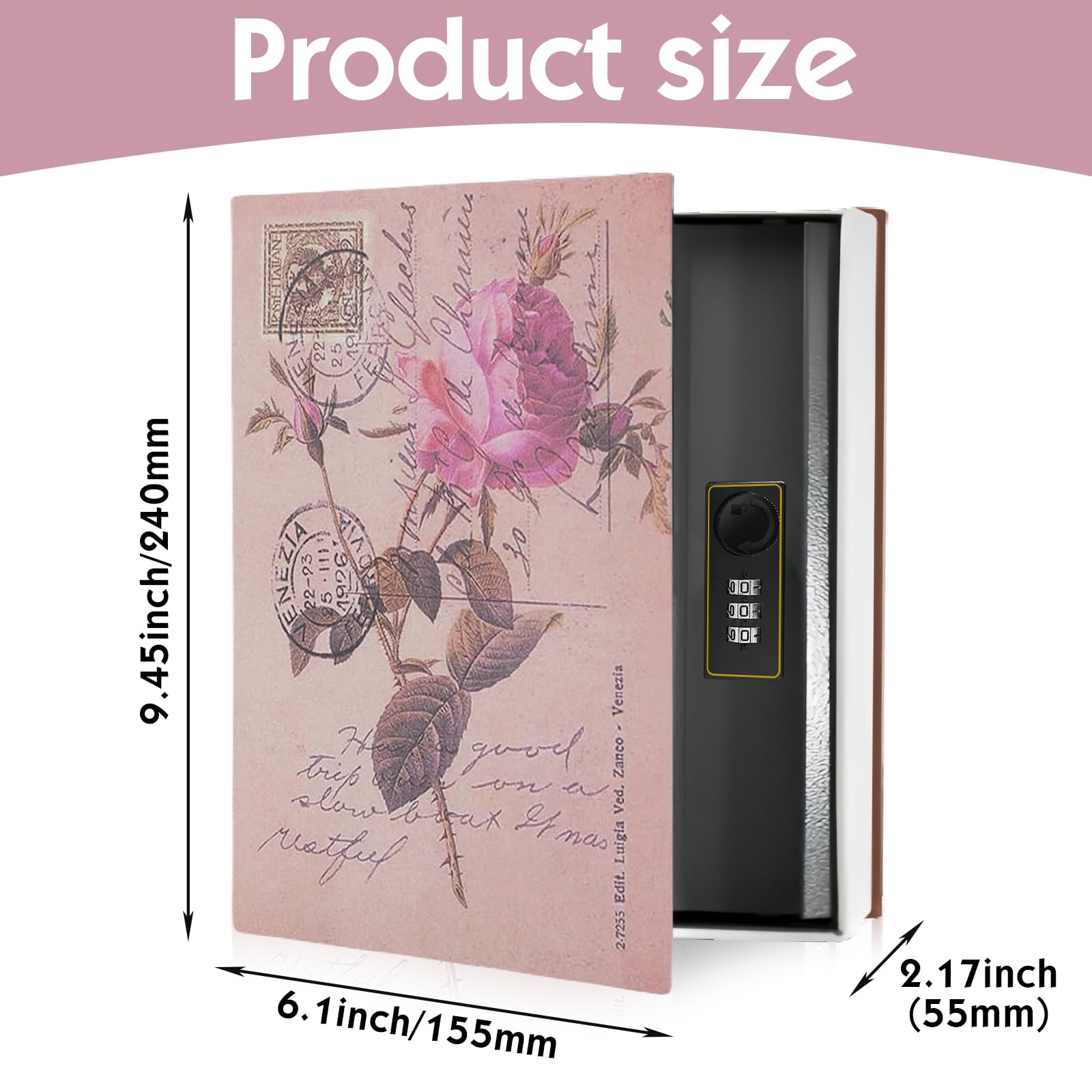 Cassaforte per libri con lucchetto a combinazione: cassaforte nascosta, serratura meccanica a combinazione, per uso domestico (240 x 155 x 55 mm)